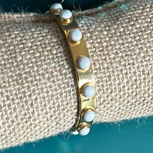 Kate Spade NY Gold Tone Light Gray Marbled Cabochon Studded Cuff Bracelet